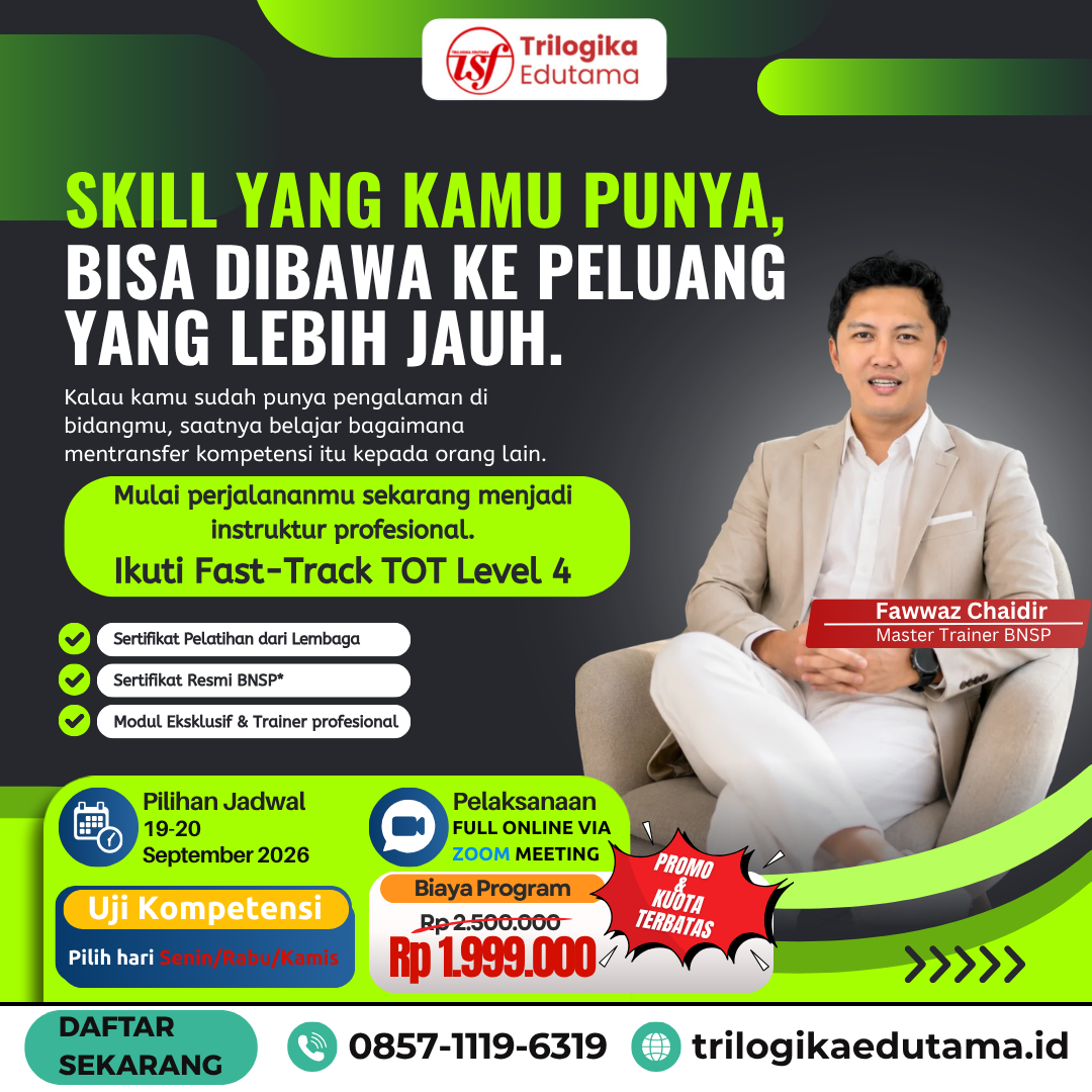 DIKLAT DAN SERTIFIKASI TRAINING OF TRAINER BNSP LEVEL 4 "INSTRUKTUR" ONLINE SEPTEMBER 2026